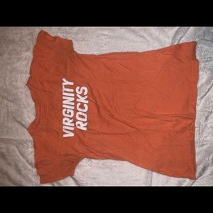 Danny Duncan peach t-shirt, light blue and whit writing